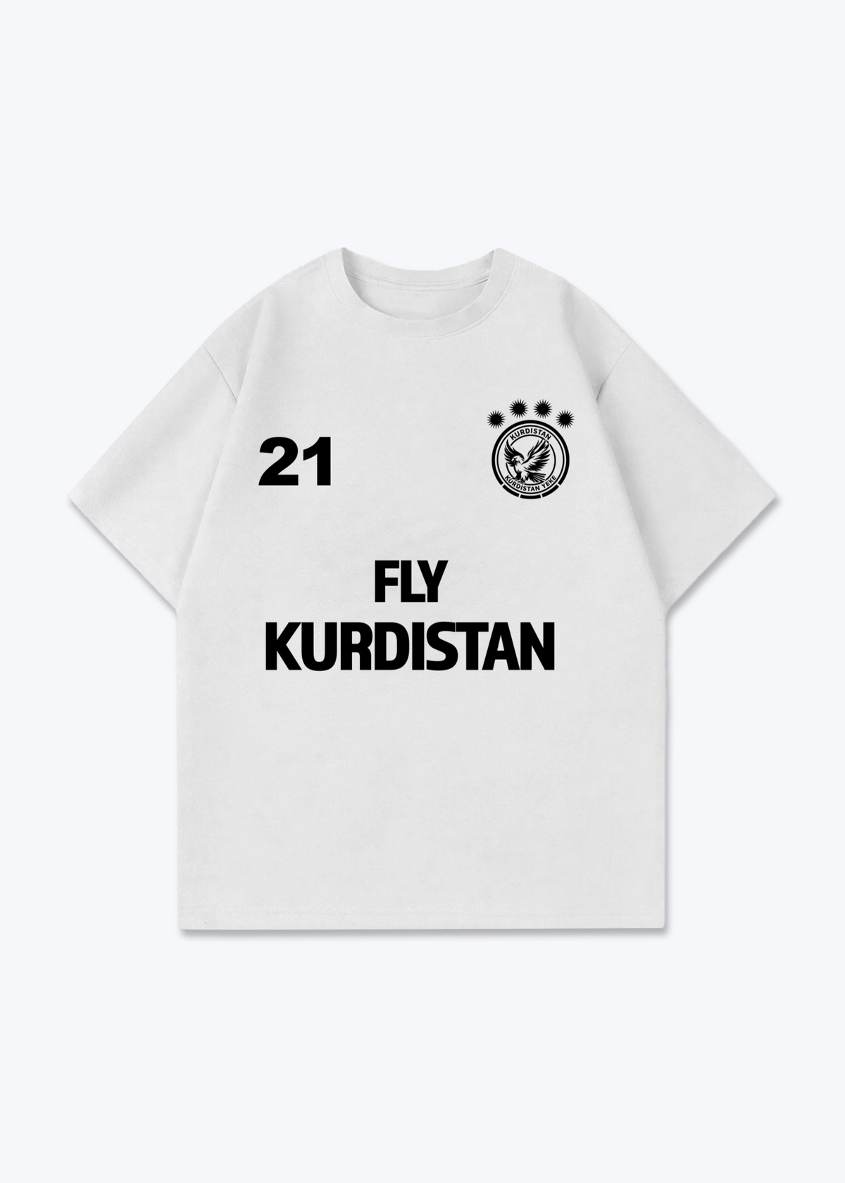 Fly Kurdistan Trikot Oversized Shirt - White Front (Designed)