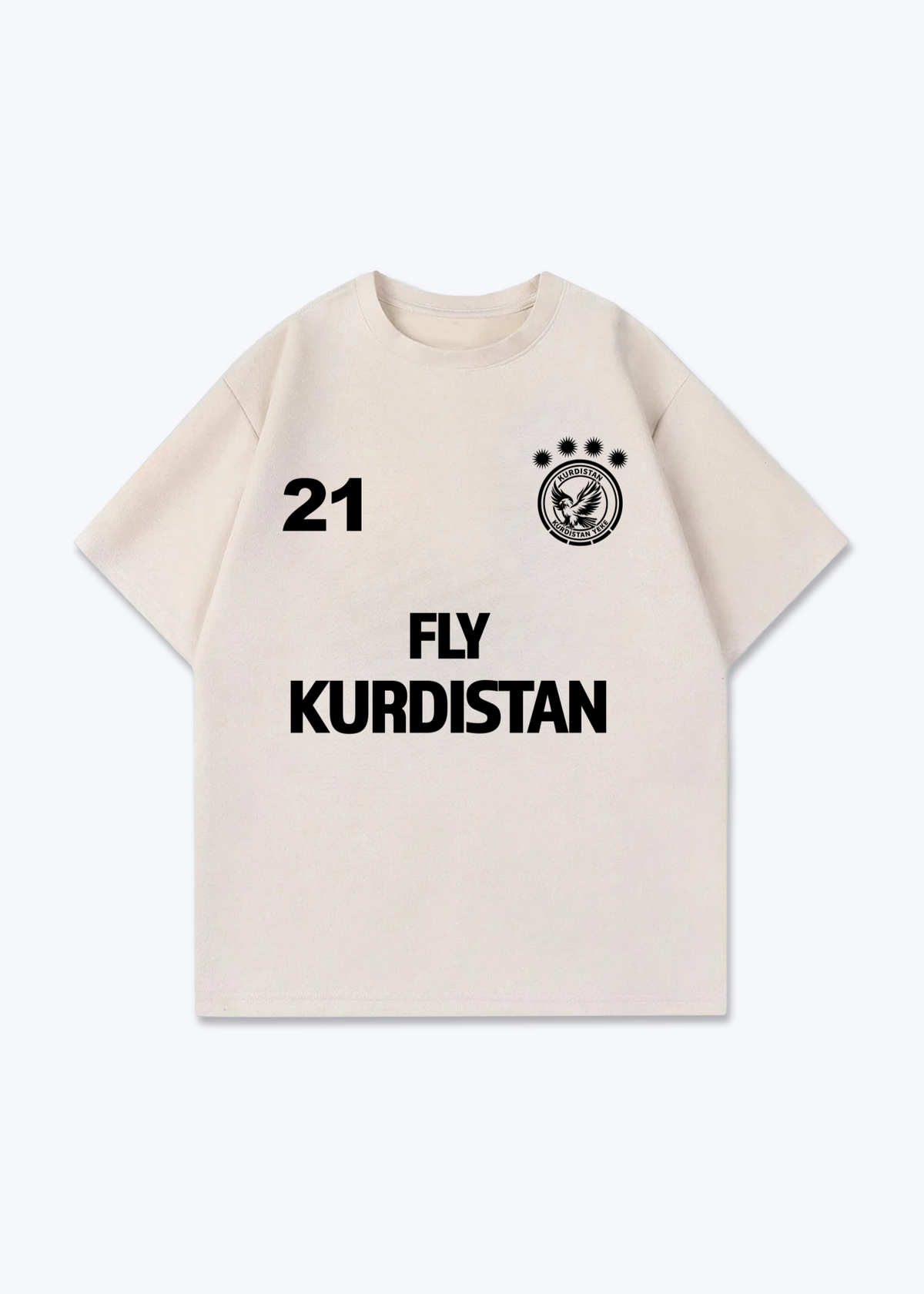 Fly Kurdistan Trikot Oversized Shirt - Beige Front (Designed)