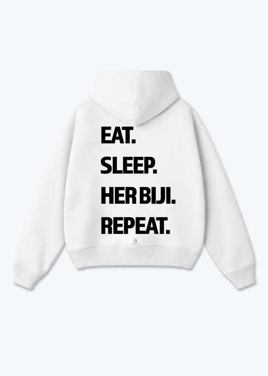 Eat Sleep Her Biji Repeat Oversized Hoodie - White Back (Designed)