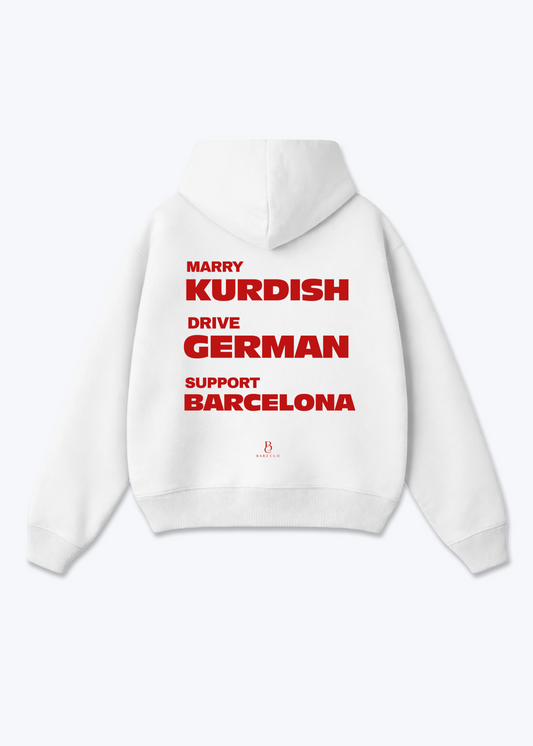 Marry Drive Support Barcelona Oversized Hoodie - White Back (Designed)