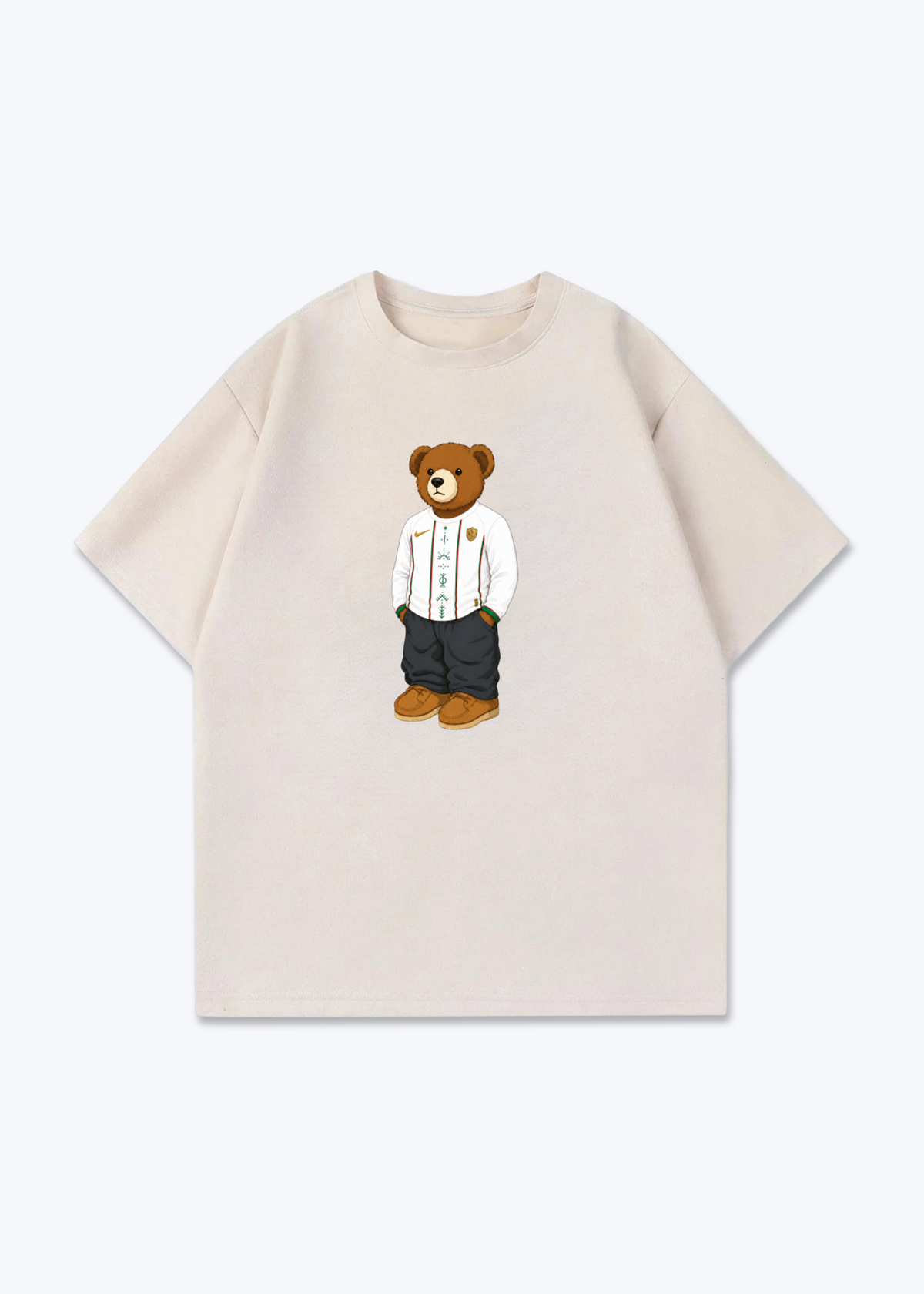 Amed Deq Bär Oversized Shirt - Beige Front (Designed)
