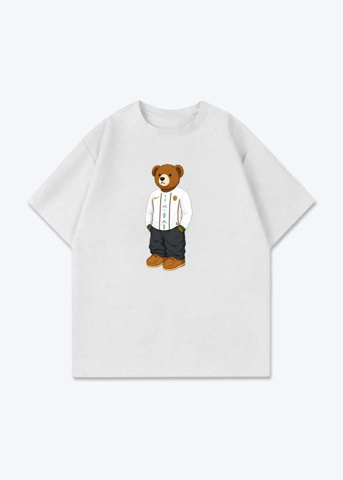 Amed Deq Bär Oversized Shirt - White Front (Designed)
