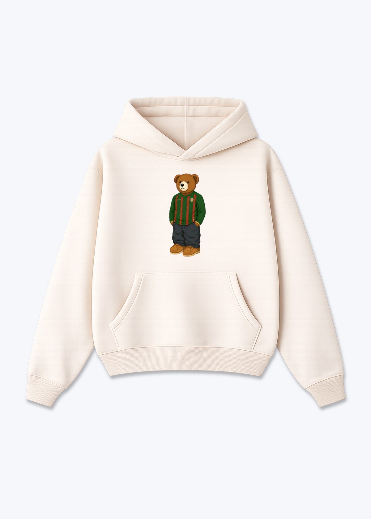 Amed heim Bär Oversized Hoodie - Beige Front (Designed)