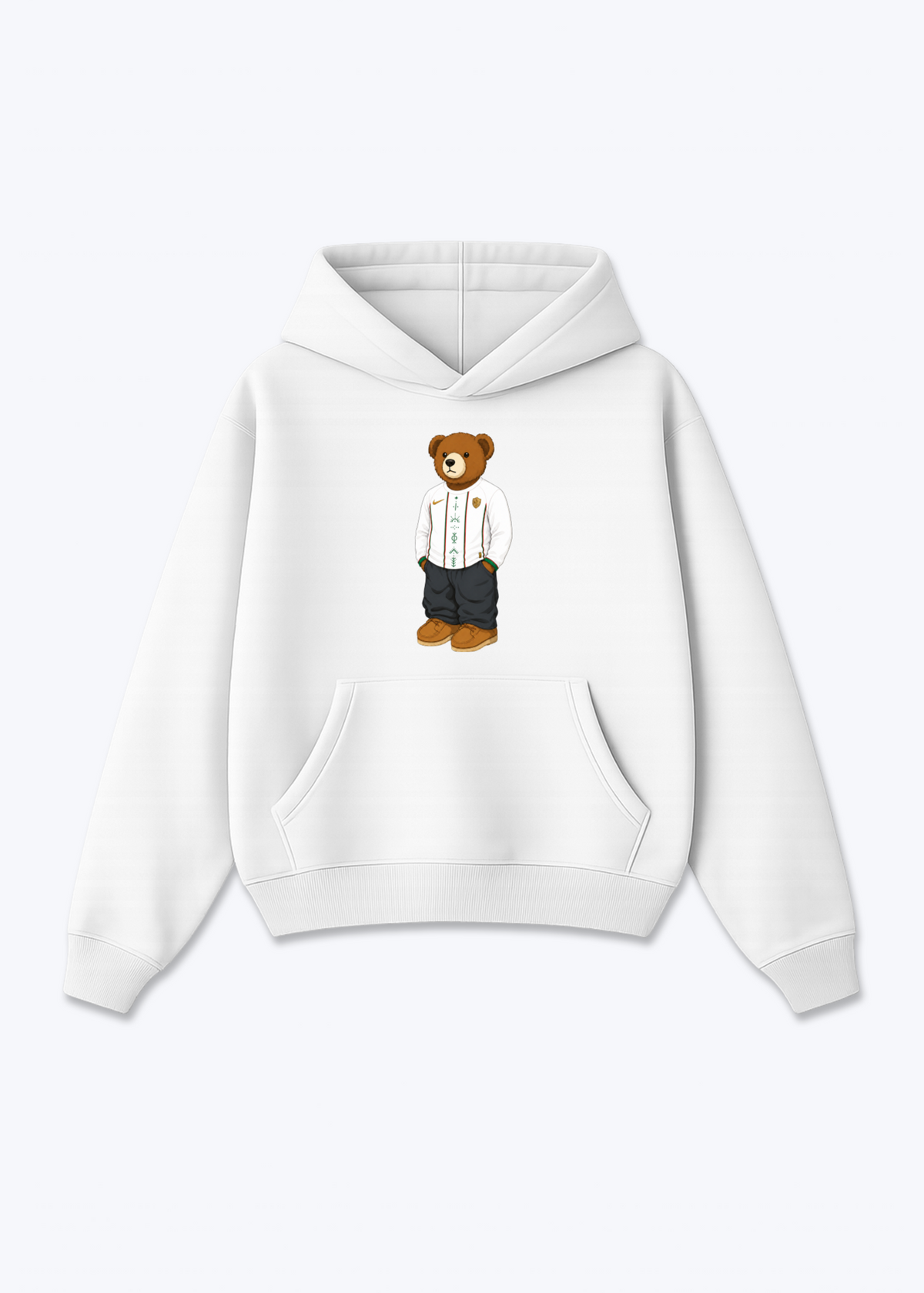 Amed Deq Bär Oversized Hoodie - White Front (Designed)