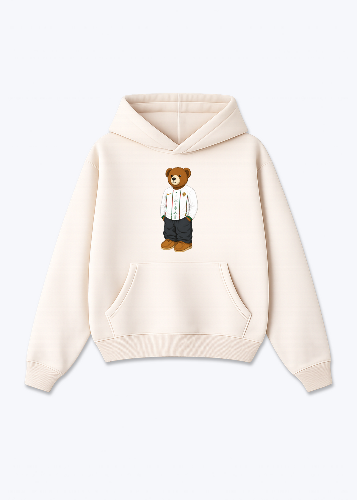 Amed Deq Bär Oversized Hoodie - Beige Front (Designed)