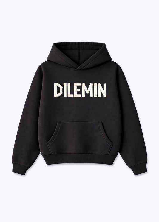 Dilemin Oversized Hoodie - Black Front (Designed)