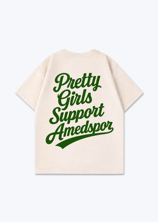 Pretty Girls Support Amedspor grün Oversized Shirt - Beige Back (Designed)