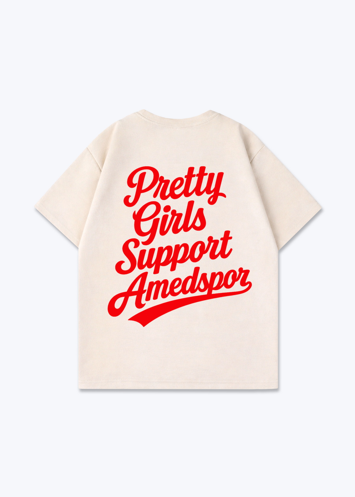 Pretty Girls Support Amedspor Rot Oversized Shirt - Beige Back (Designed)
