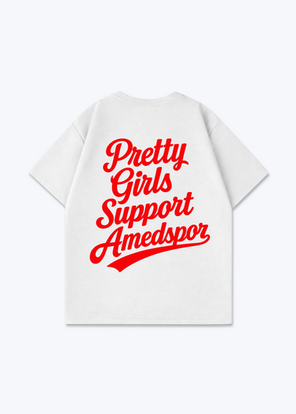 Pretty Girls Support Amedspor Rot Oversized Shirt - White Back (Designed)