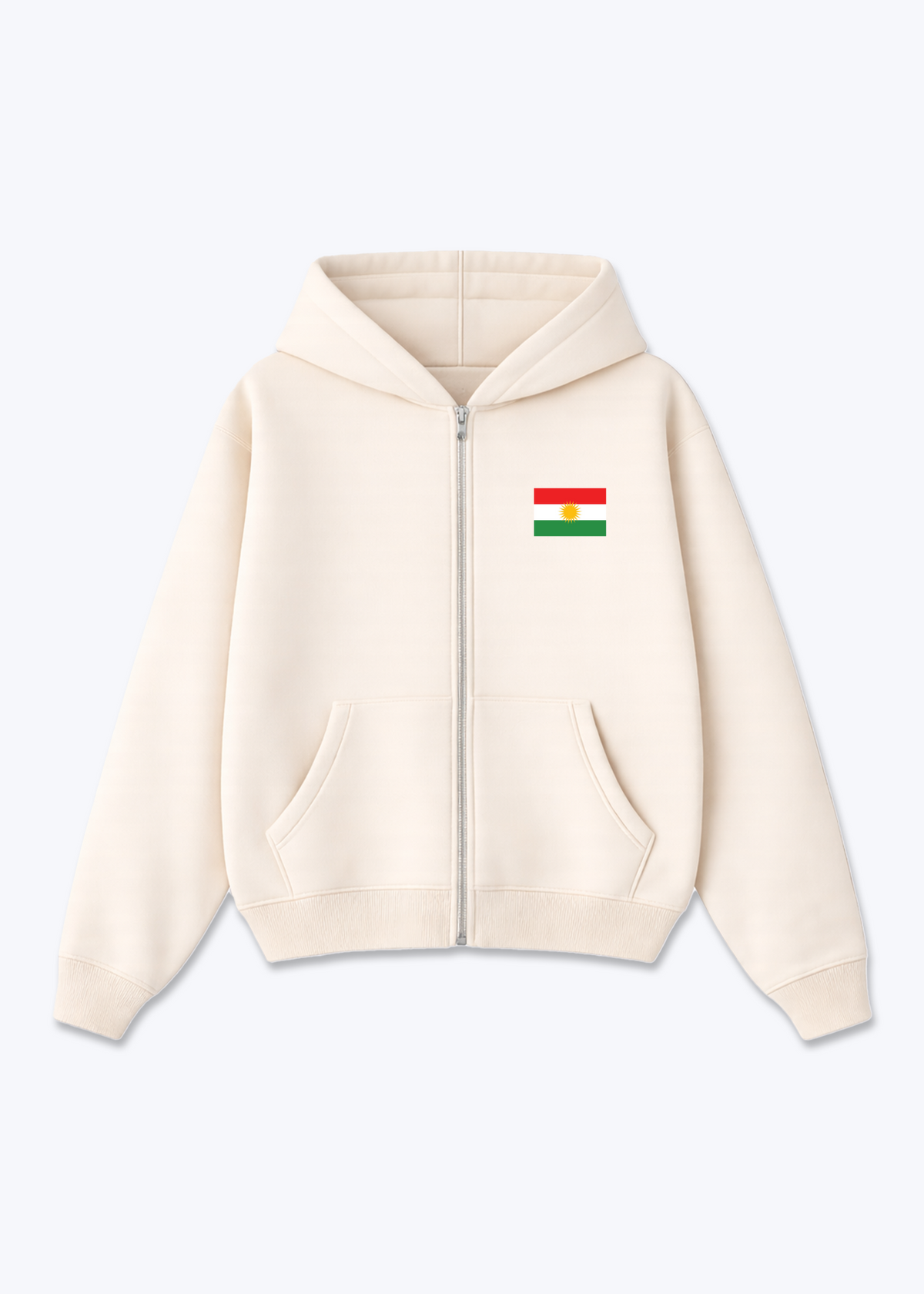 Kurdistan flag Zip Hoodie - Beige Front (Designed)