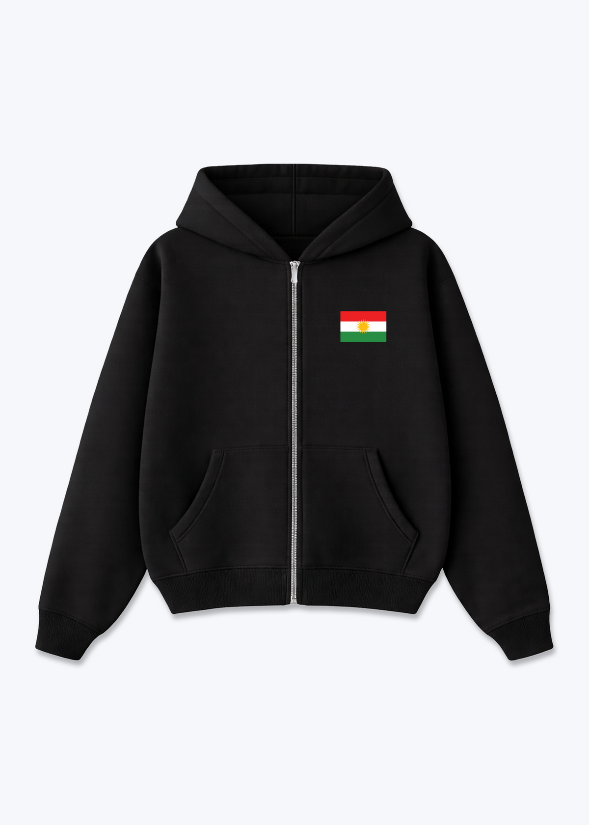 Kurdistan flag Zip Hoodie - Black Front (Designed)