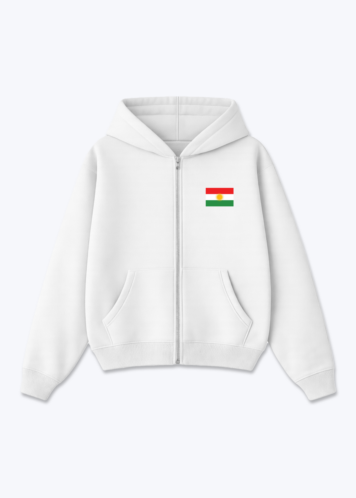 Kurdistan flag Zip Hoodie - White Front (Designed)