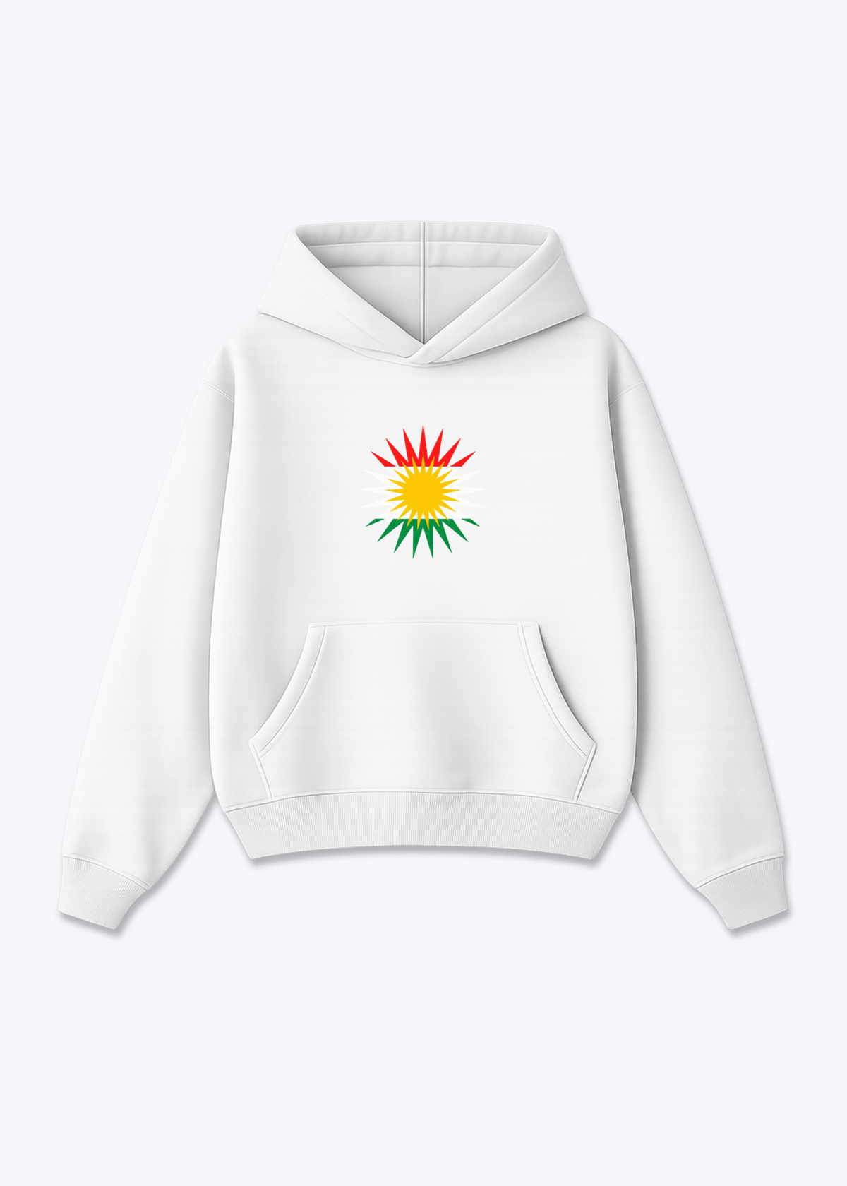 Kurdische Sonne Oversized Hoodie - White Front (Designed)