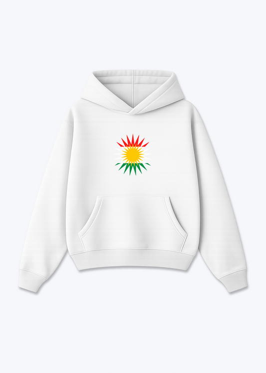 Kurdische Sonne Oversized Hoodie - White Front (Designed)