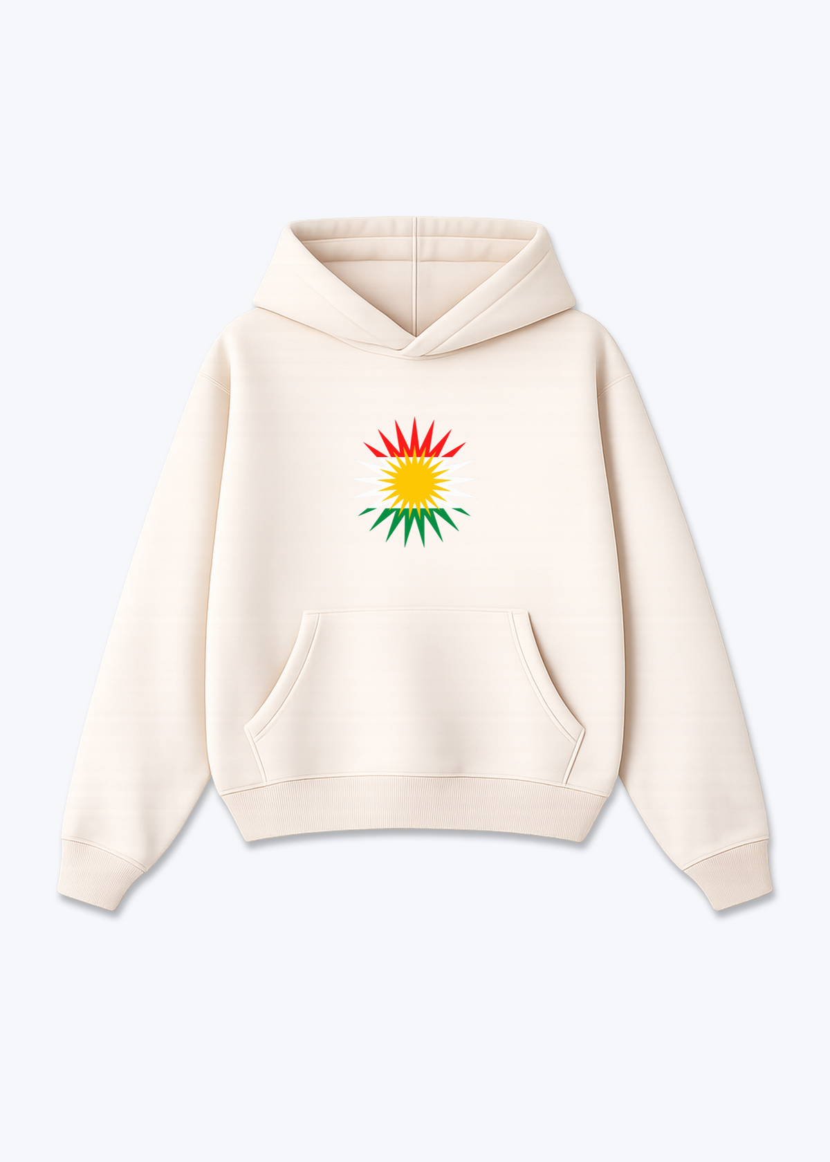 Kurdische Sonne Oversized Hoodie - Beige Front (Designed)