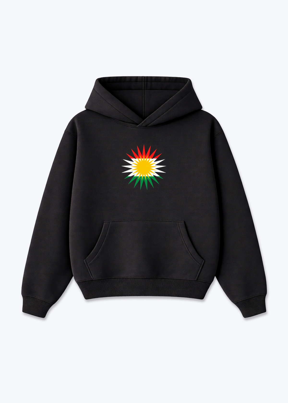 Kurdische Sonne Oversized Hoodie - Black Front (Designed)