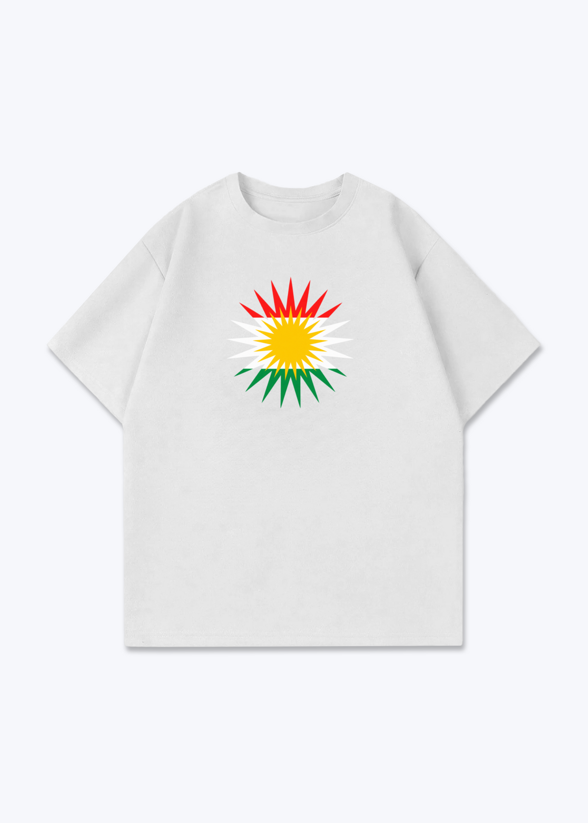 Kurdische Sonne Oversized Shirt - White Front (Designed)