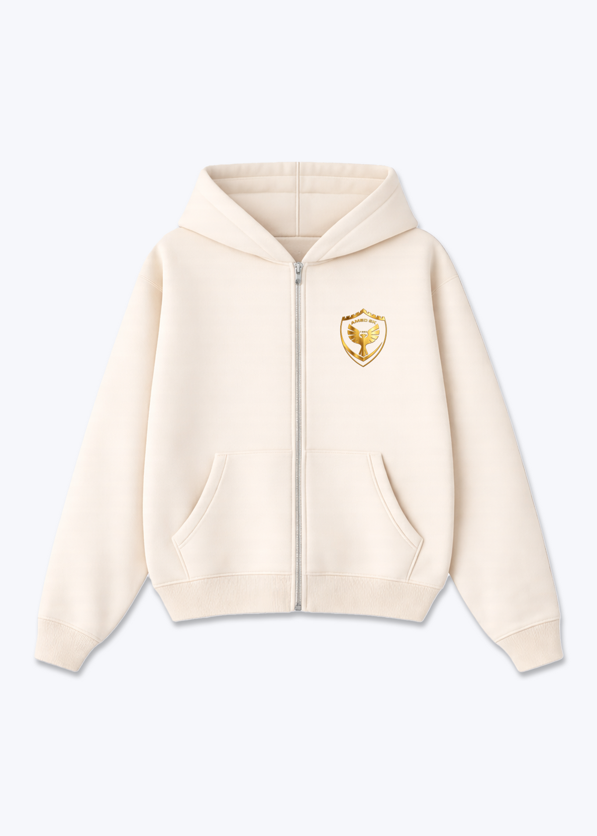 Amed SK Gold Zip Hoodie - Beige Front (Designed)