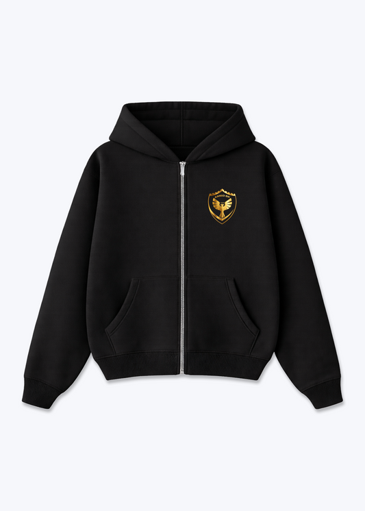 Amed SK Gold Zip Hoodie - Black Front (Designed)