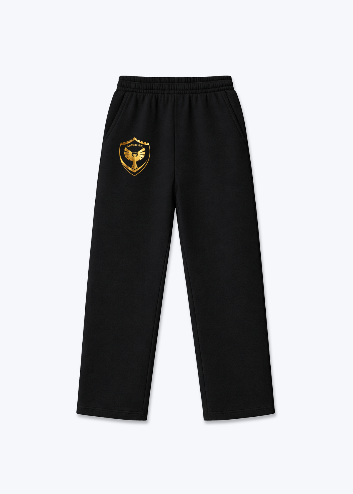 Amed SK Gold Trackpants(open leg jogger) - Black Front (Designed)