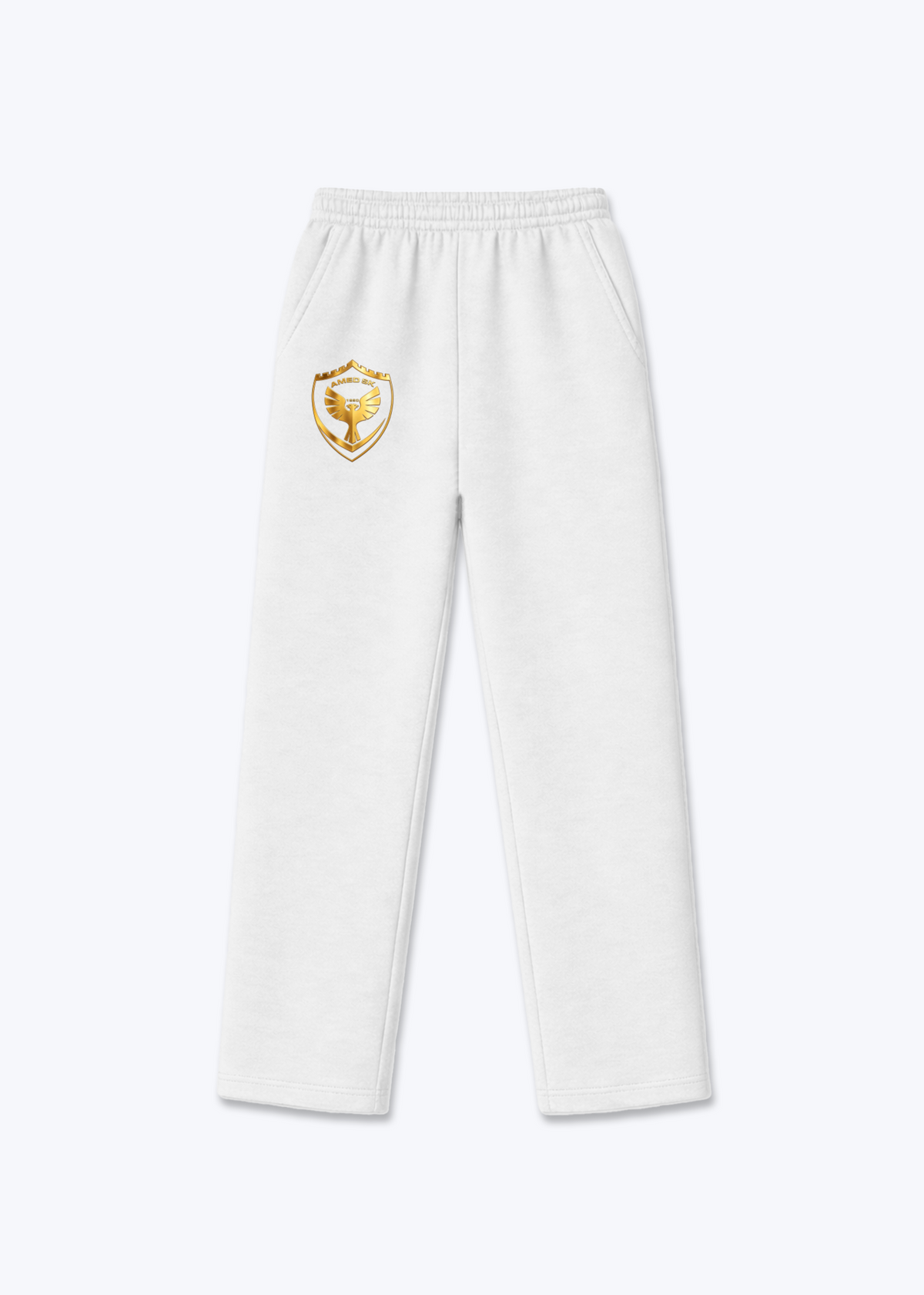 Amed SK Gold Trackpants(open leg jogger) - White Front (Designed)