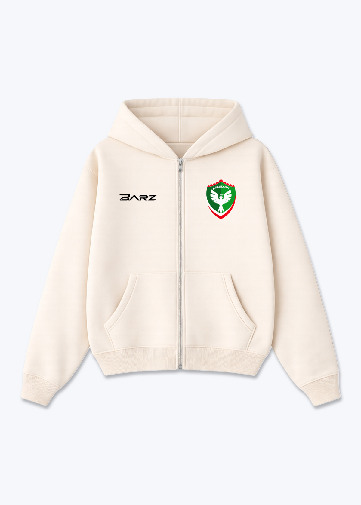 Barz Zip Hoodie - Beige Front (Designed)