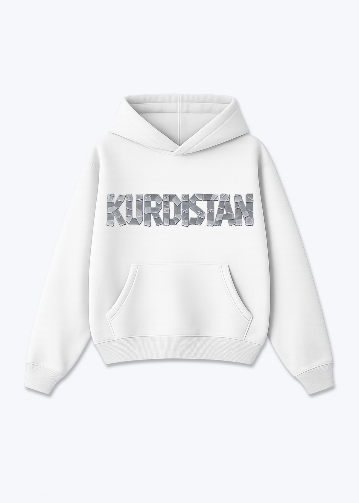 Kurdistan tape Oversized Hoodie - White Front (Designed)