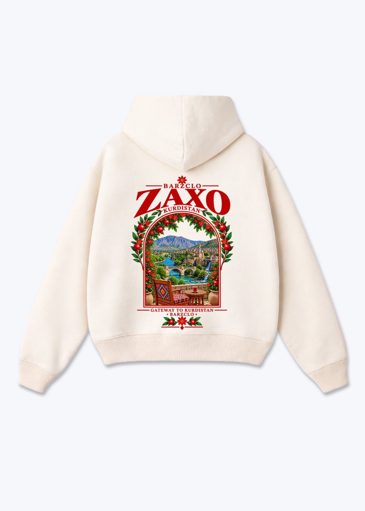 Zaxo Gateway Oversized Hoodie - Beige Back (Designed)