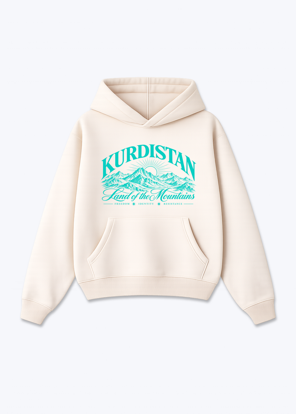 Land of the Mountains Oversized Hoodie - Beige Front (Designed)